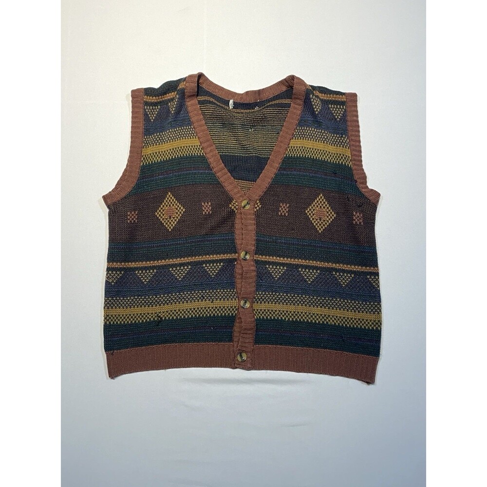 Vintage Sweater Vest Acrylic Wool Colorful Pattern 90s Retro